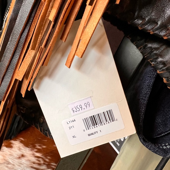 Scully Black Leather Fringe Jacket with Turquoise Trim - Picture 3 of 3